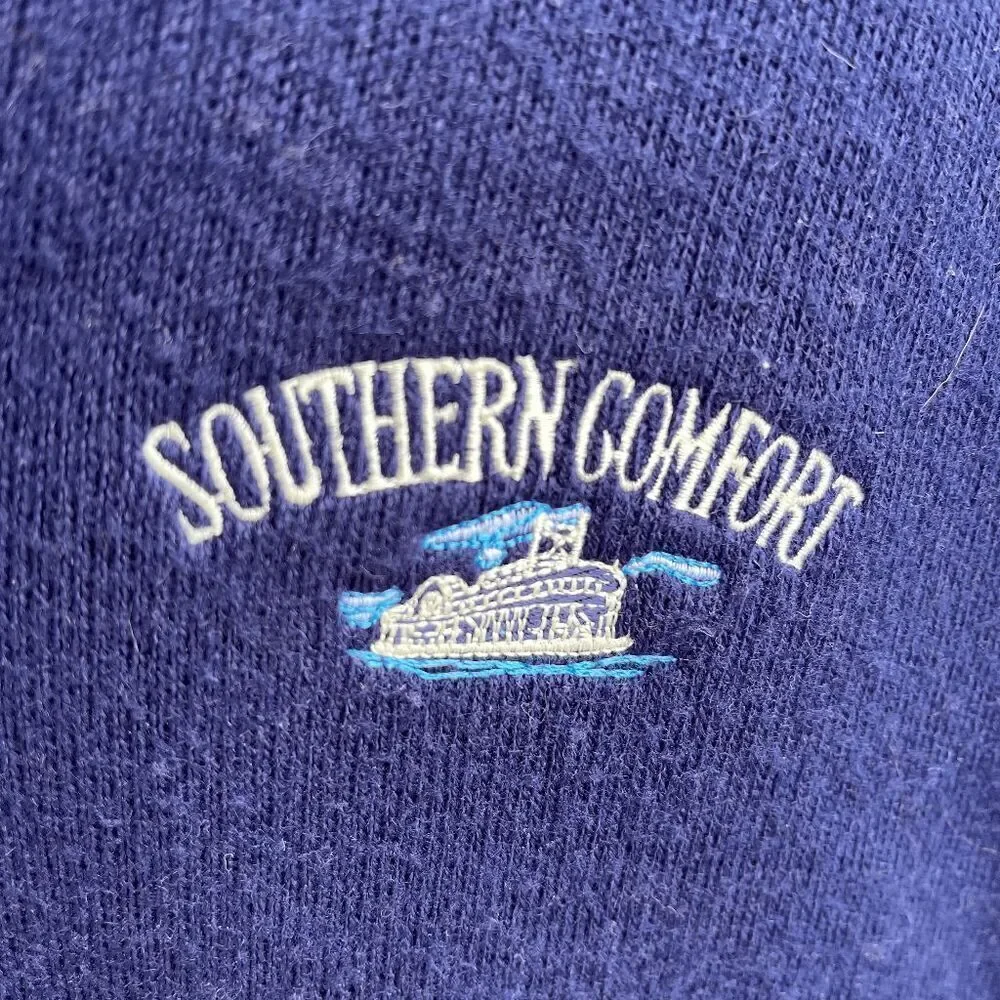 Vintage 1980s Pinnacle Southern Comfort V-Neck Sweater Navy Blue Size L USA Made
